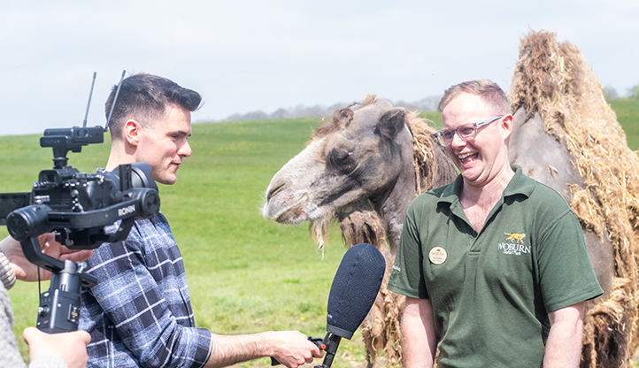 Wednesday the Camel and her keeper being interviewed