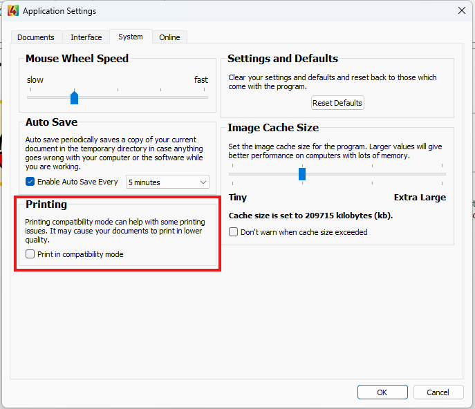 compatibility printing setting