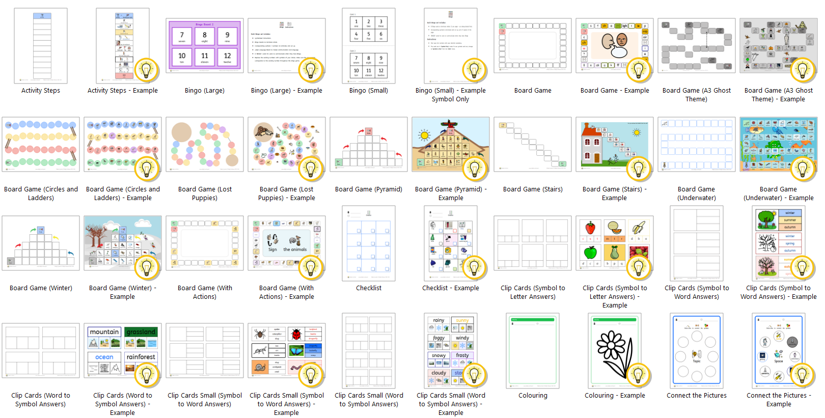 Activities and Games templates preview