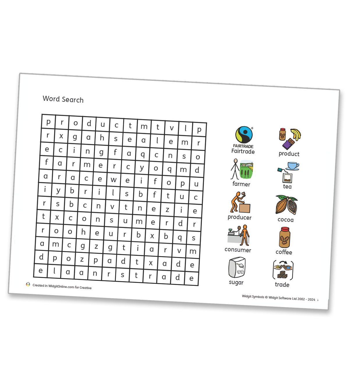 Fairtrade wordsearch activity